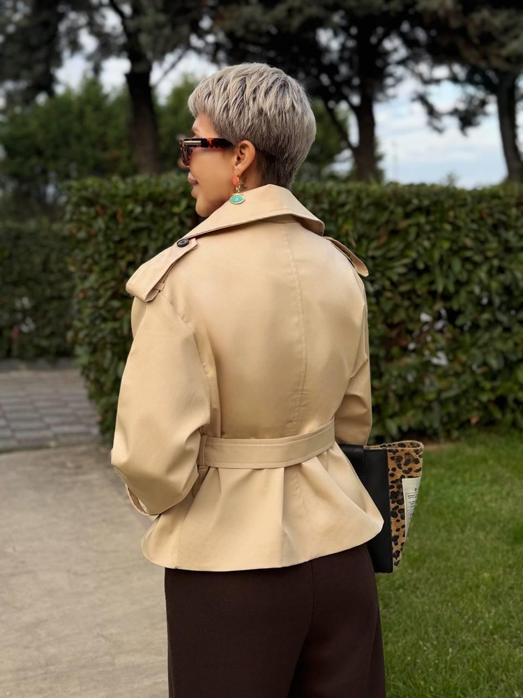 CAMEL BELTED SHORT TRENCH COAT