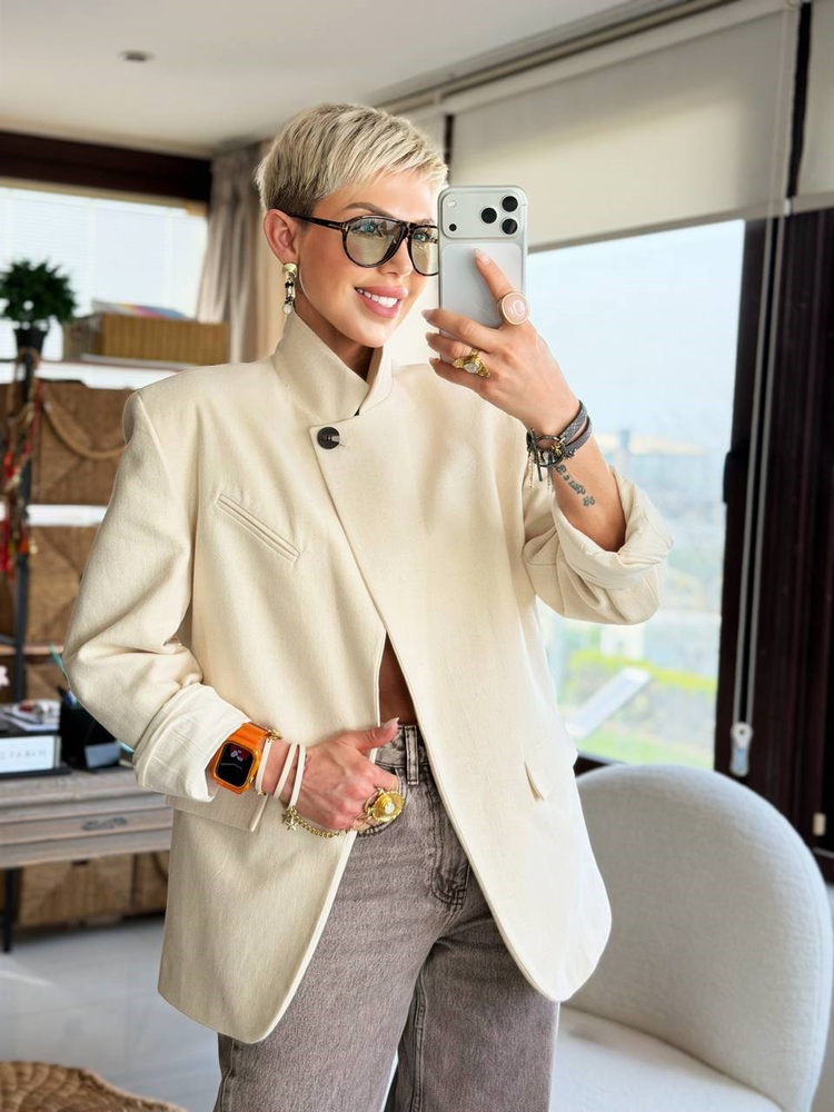BEJ LAGOON DİK YAKA BLAZER CEKET