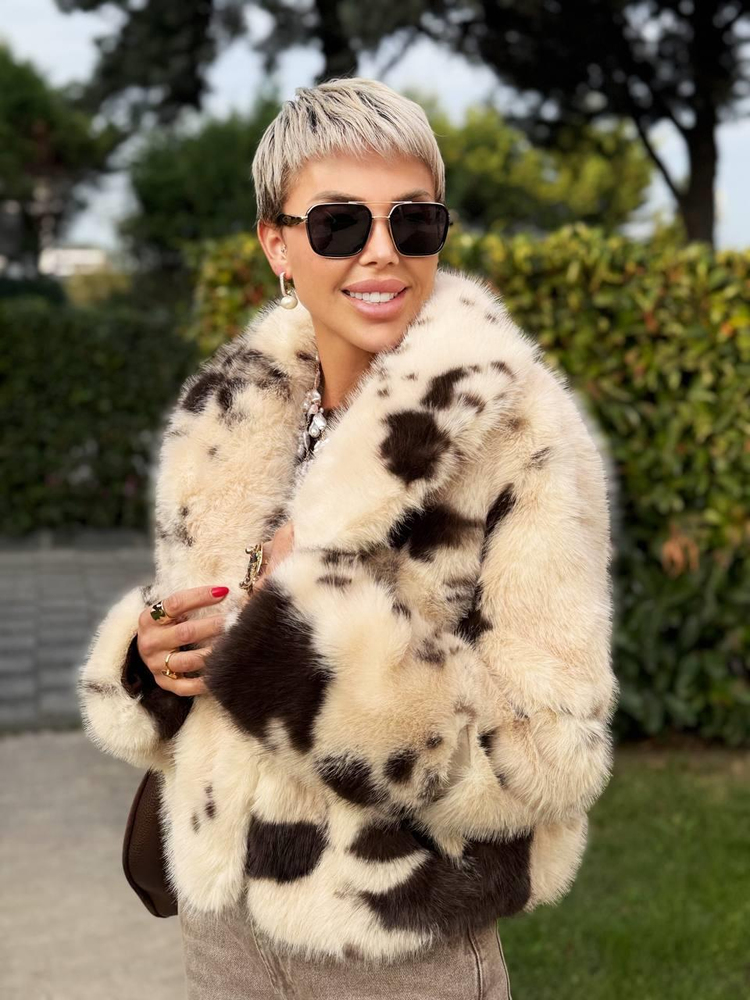 BEIGE RODEO PATTERN FAUX FUR COAT