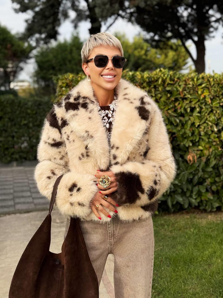 BEIGE RODEO PATTERN FAUX FUR COAT