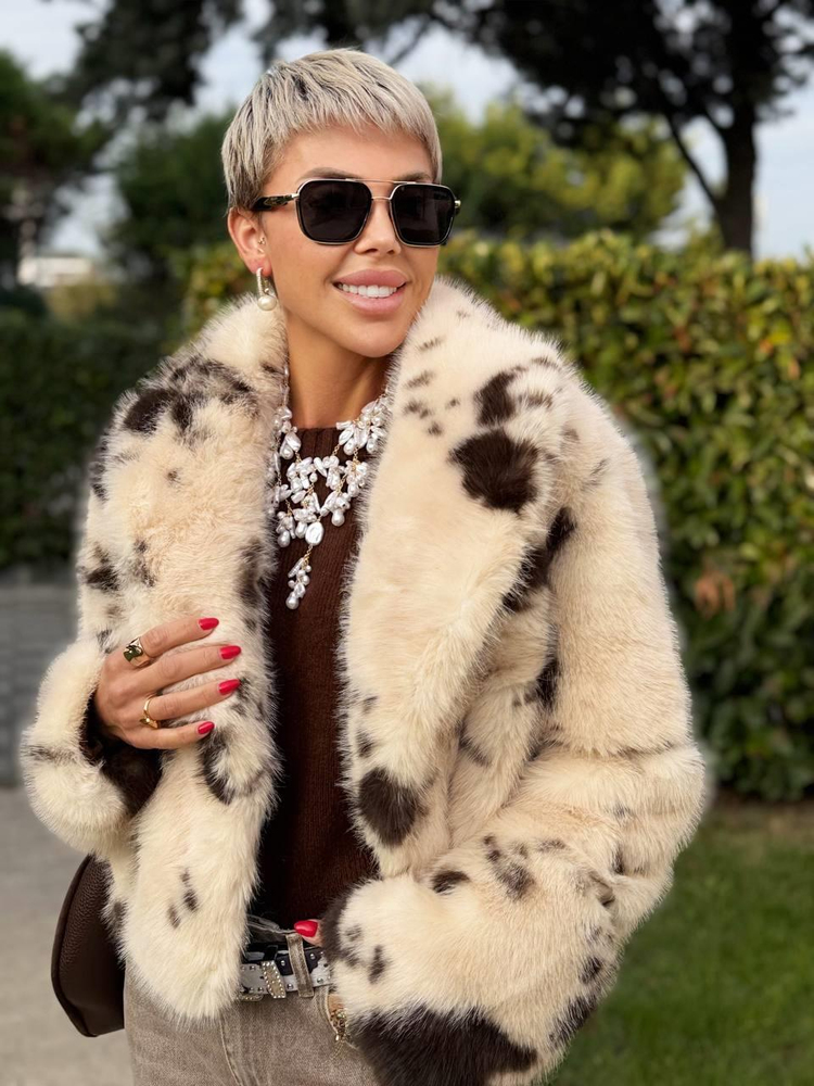 BEIGE RODEO PATTERN FAUX FUR COAT