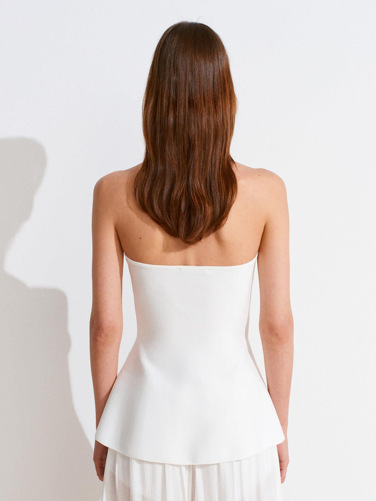 BEYAZ BOYUNDAN BAĞLI PEPLUM TRİKO BLUZ