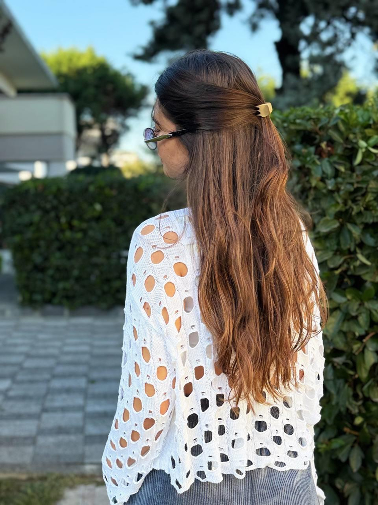WHITE OPENWORK MERCERIZED BLOUSE