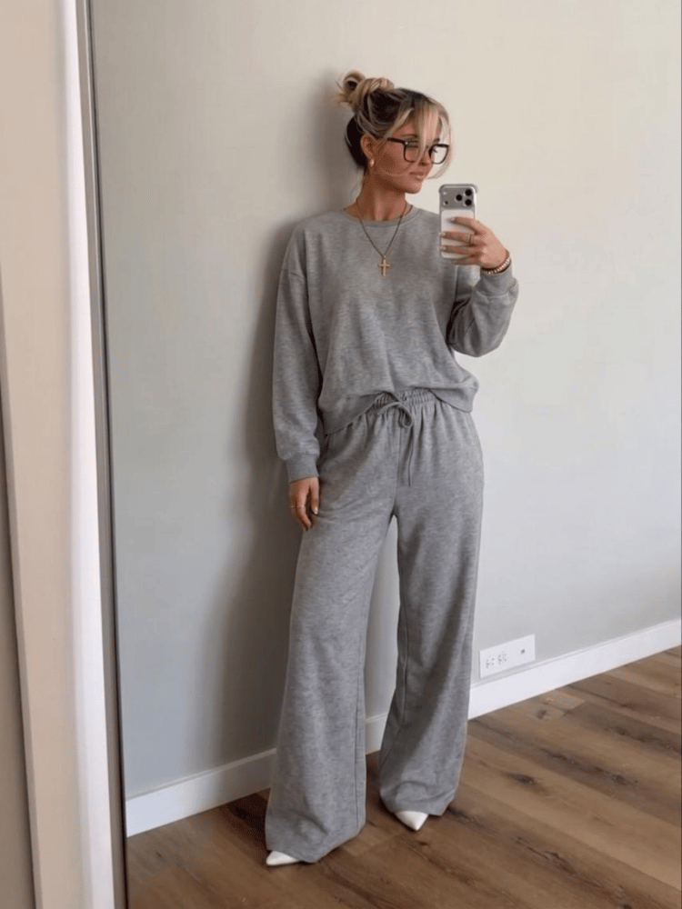 Bisiklet Yaka Sweat Pantolon Takım Gri