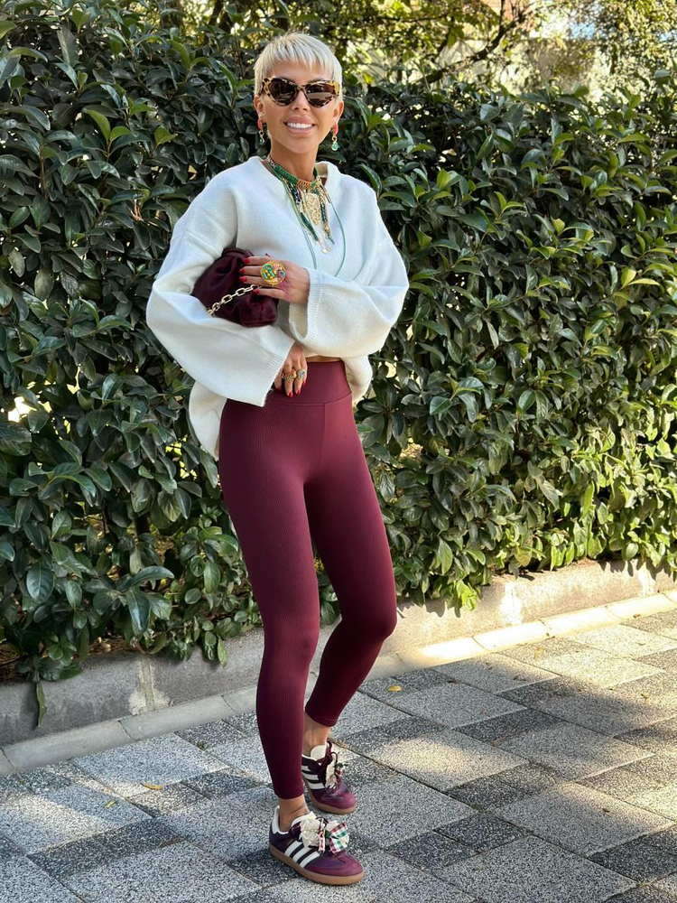 BURGUNDY RIBBED HIGH-WAIST LEGGINGS