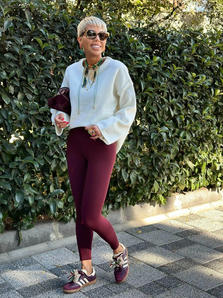 BURGUNDY RIBBED HIGH-WAIST LEGGINGS