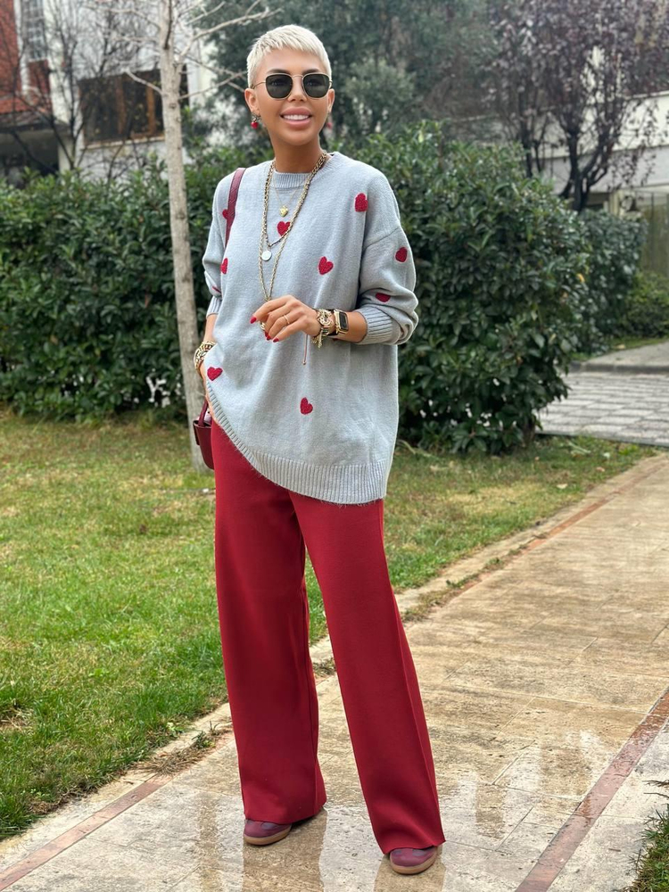 BURGUNDY KNIT PALAZZO PANTS 
