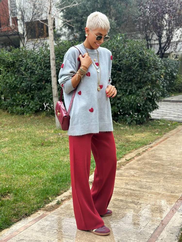 BURGUNDY KNIT PALAZZO PANTS 