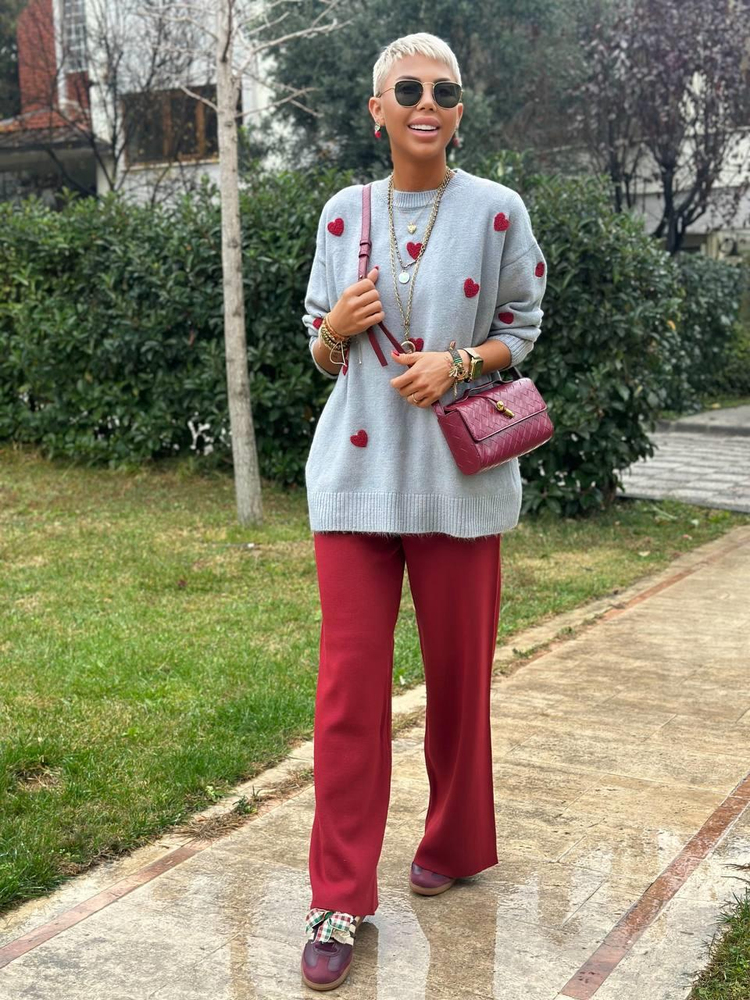 BURGUNDY KNIT PALAZZO PANTS 