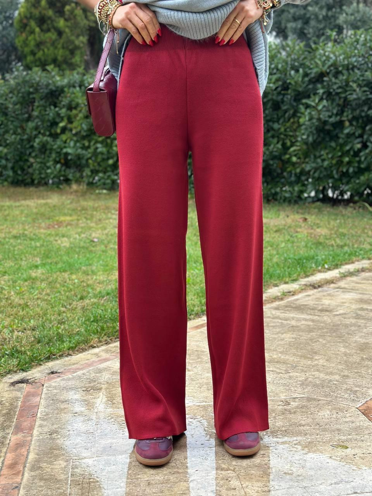 BURGUNDY KNIT PALAZZO PANTS 