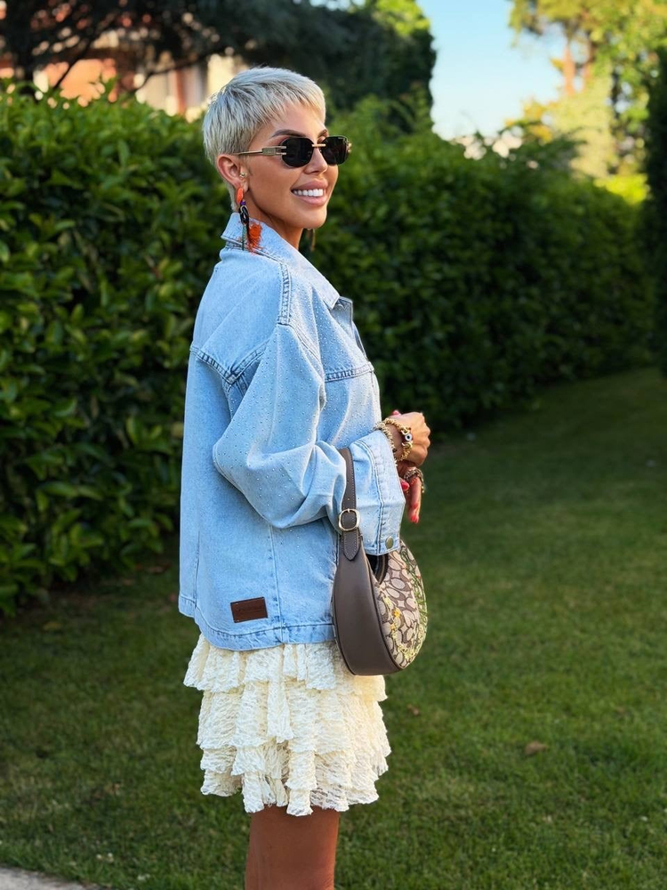 BUZ MAVİ S.STUDIO TAŞ BASKI DENIM CEKET