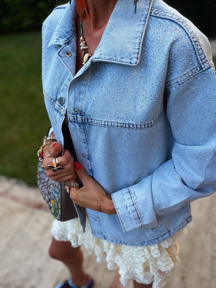 BUZ MAVİ S.STUDIO TAŞ BASKI DENIM CEKET
