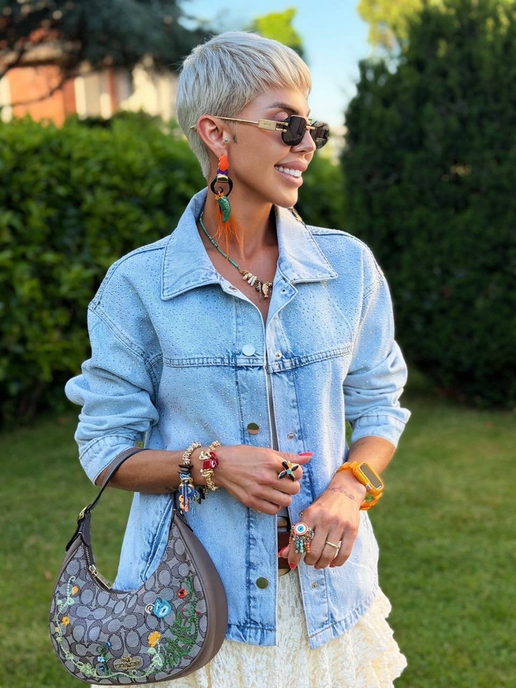 BUZ MAVİ S.STUDIO TAŞ BASKI DENIM CEKET