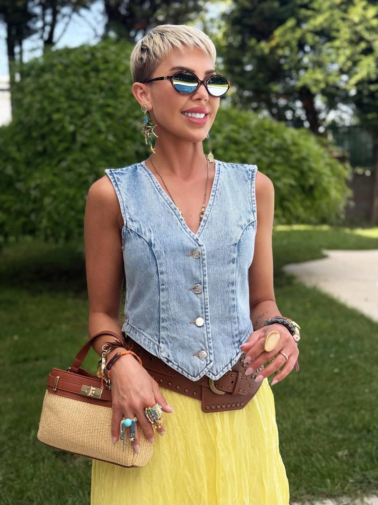 ICE BLUE DIAGONAL-CUT DENIM VEST