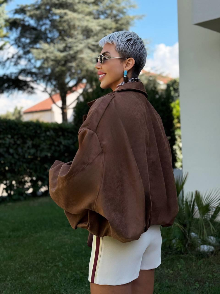 CAMEL SUEDE BATWING BALLOON JACKET