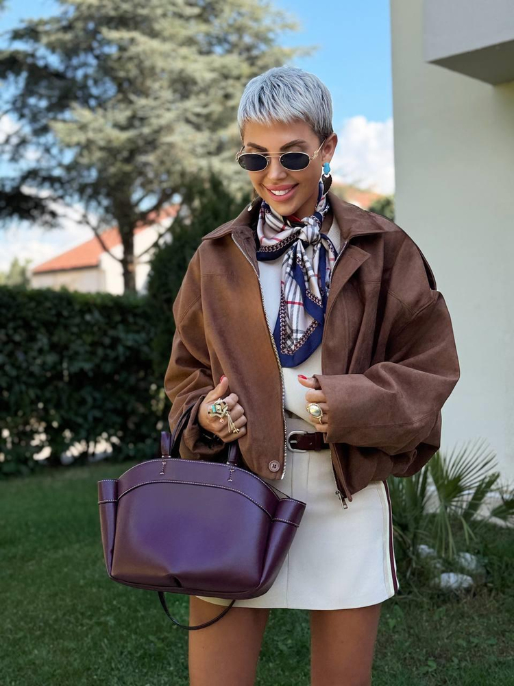 CAMEL SUEDE BATWING BALLOON JACKET