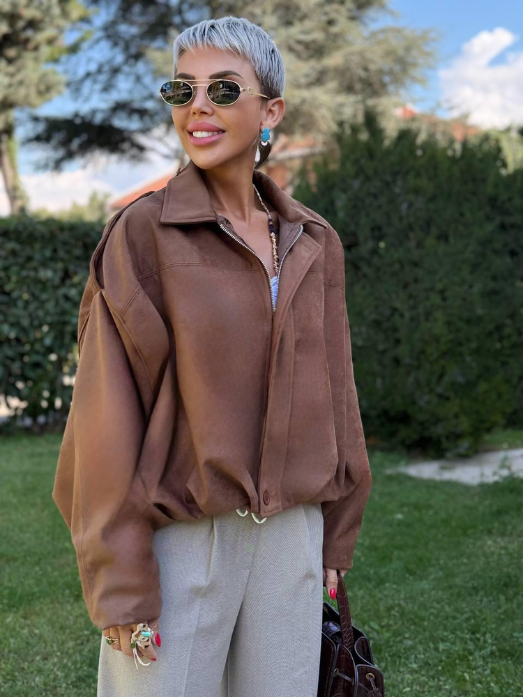 CAMEL SUEDE BATWING BALLOON JACKET