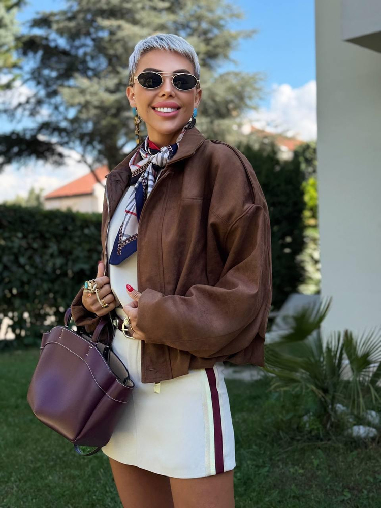 CAMEL SUEDE BATWING BALLOON JACKET