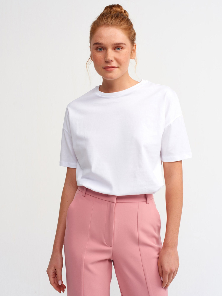 EKRU BİSİKLET YAKA BASIC T-SHIRT 