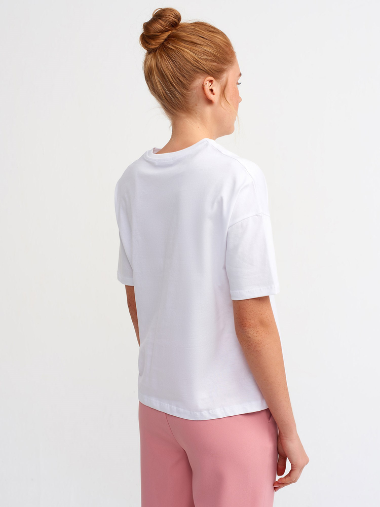EKRU BİSİKLET YAKA BASIC T-SHIRT 