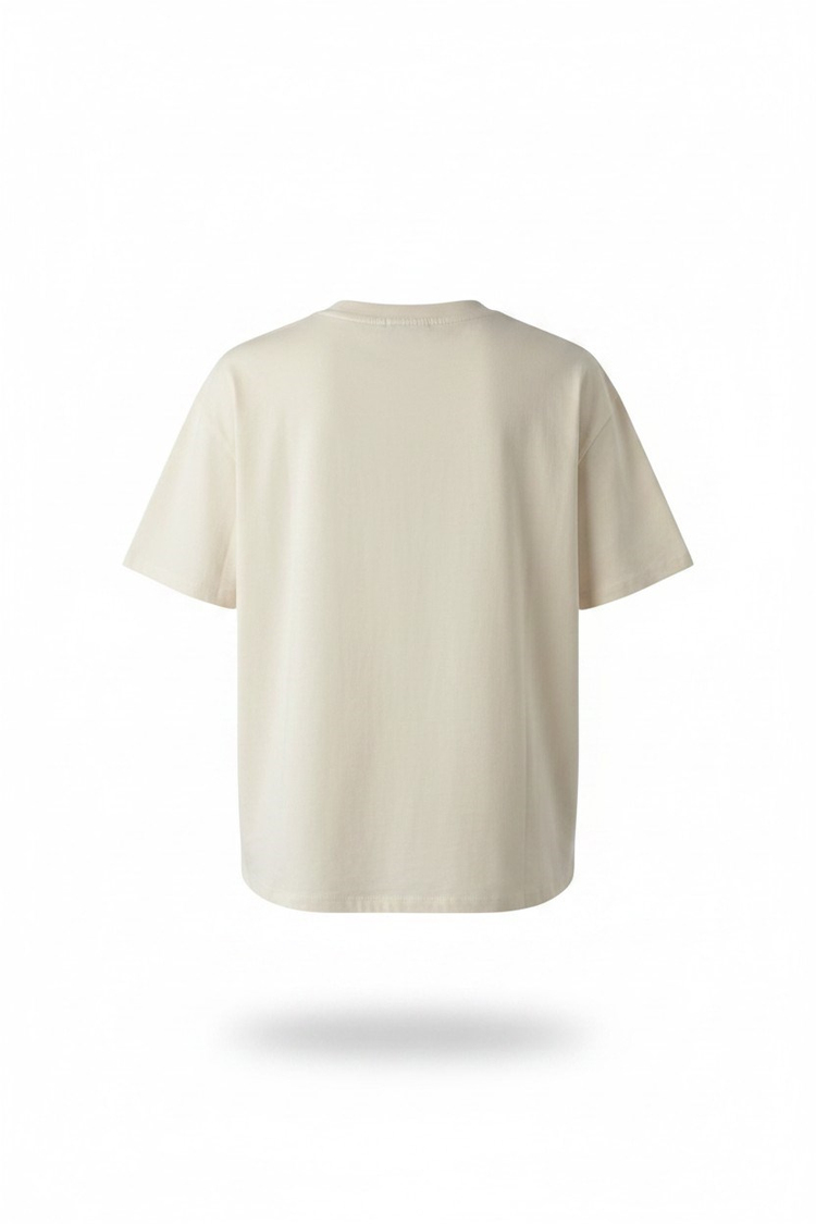 EKRU ÇİÇEK BASKILI BİSİKLET YAKA TSHIRT