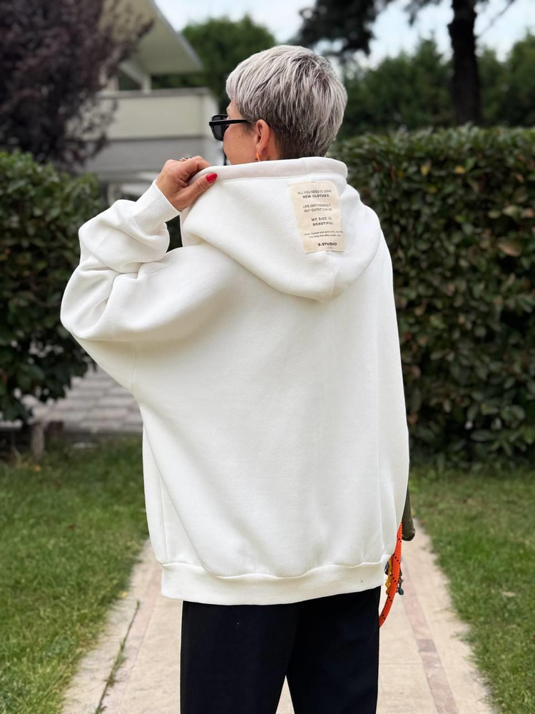 EKRU S.STUDIO NEON FERMUARLI OVERSIZE HOODIE