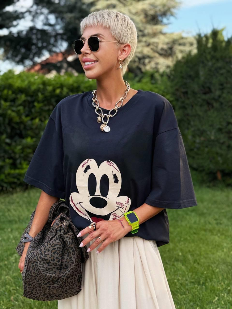 CHARCOAL “MICKEY” PRINT T-SHIRT