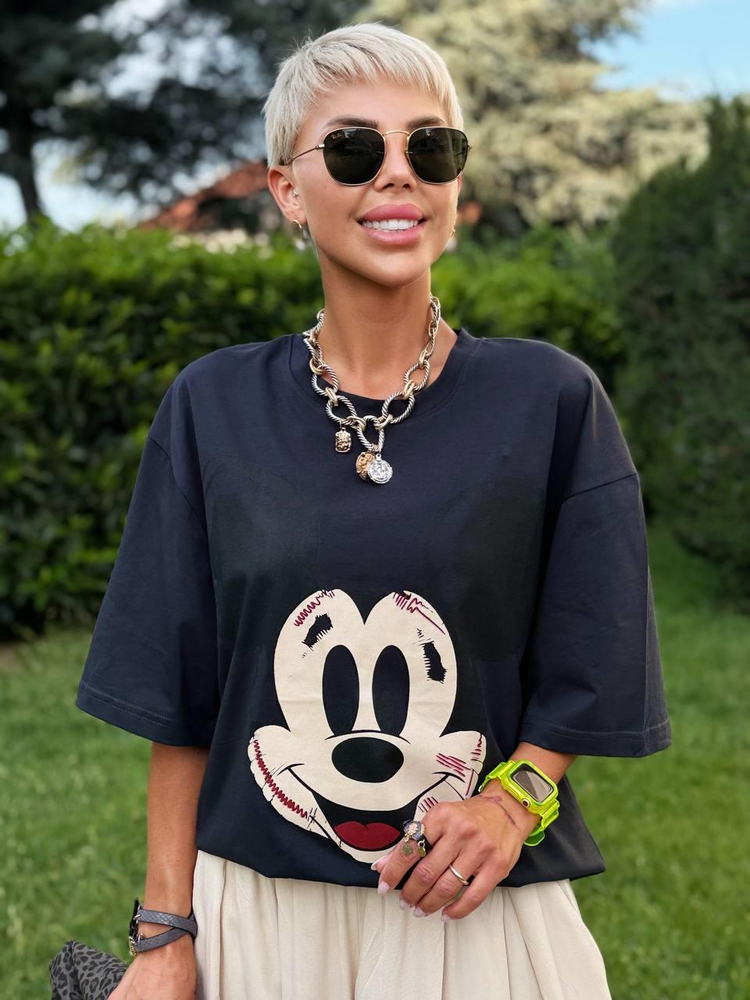 CHARCOAL “MICKEY” PRINT T-SHIRT