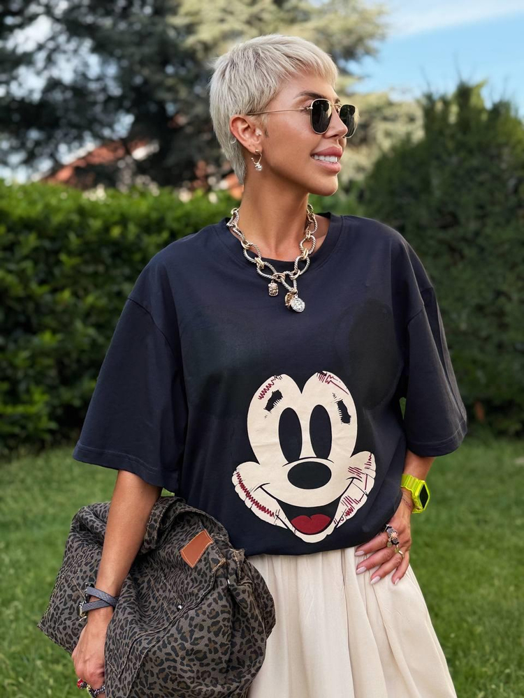 CHARCOAL “MICKEY” PRINT T-SHIRT