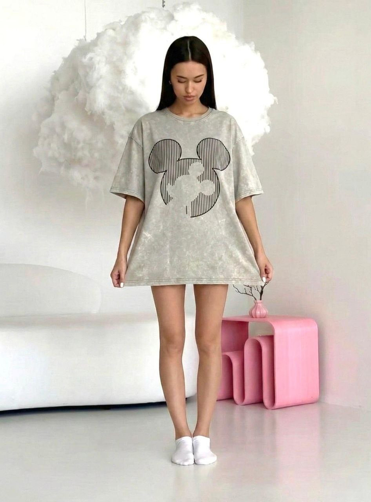 GRİ ÇİZGİLİ MICKEY TSHIRT