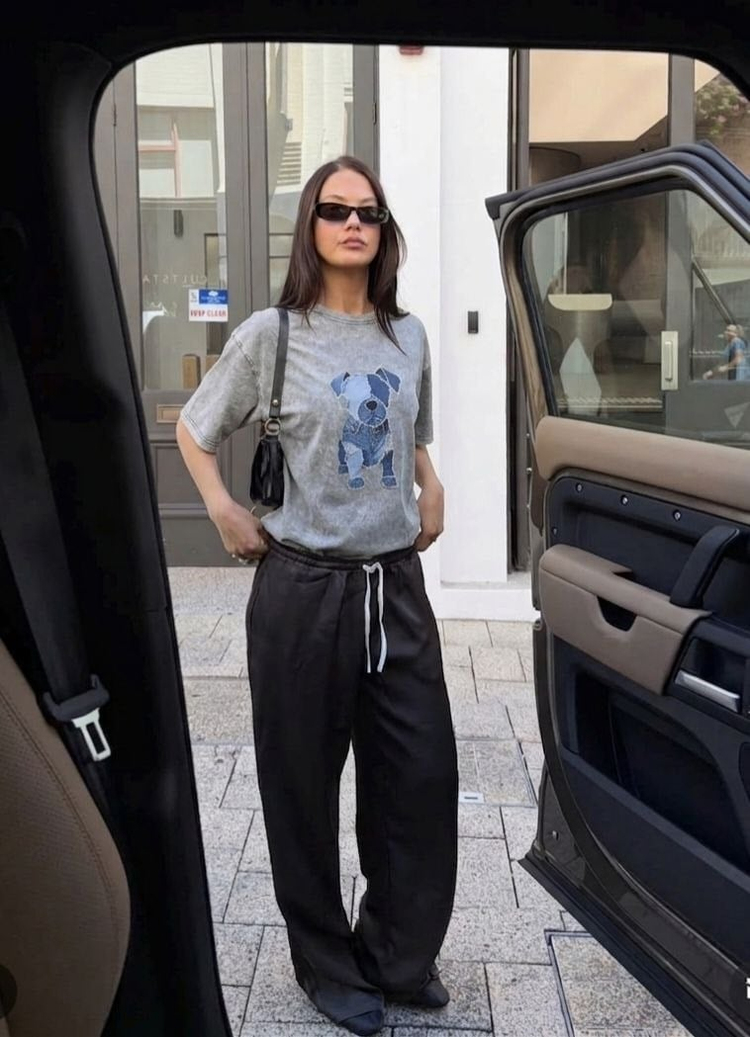 GRİ KÖPEK BASKILI OVERSIZE TSHIRT