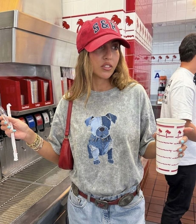 GRİ KÖPEK BASKILI OVERSIZE TSHIRT