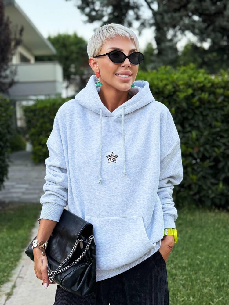 GRAY MELANGE STAR HOODIE