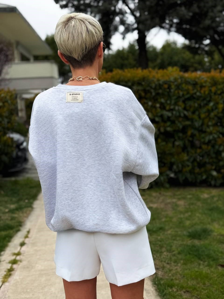 GRİ S.STUDIO RİBANA YAKA OVERSIZE SWEATSHIRT
