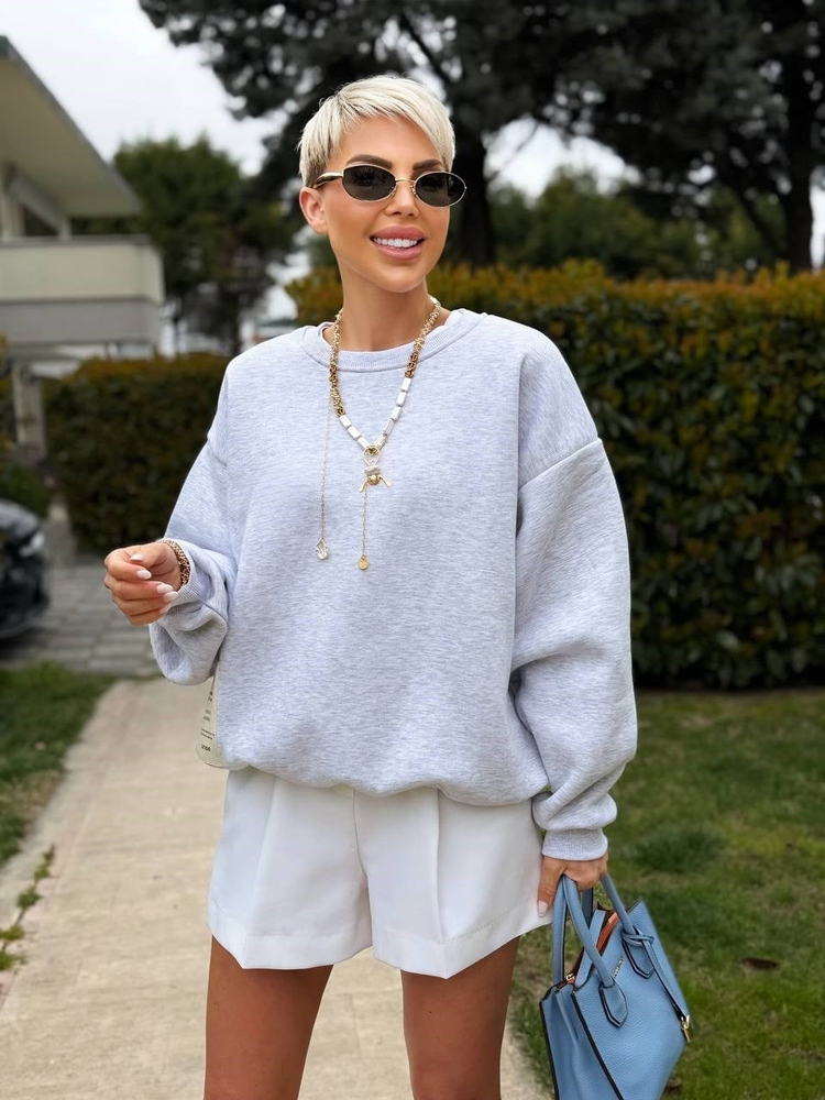 GRİ S.STUDIO RİBANA YAKA OVERSIZE SWEATSHIRT