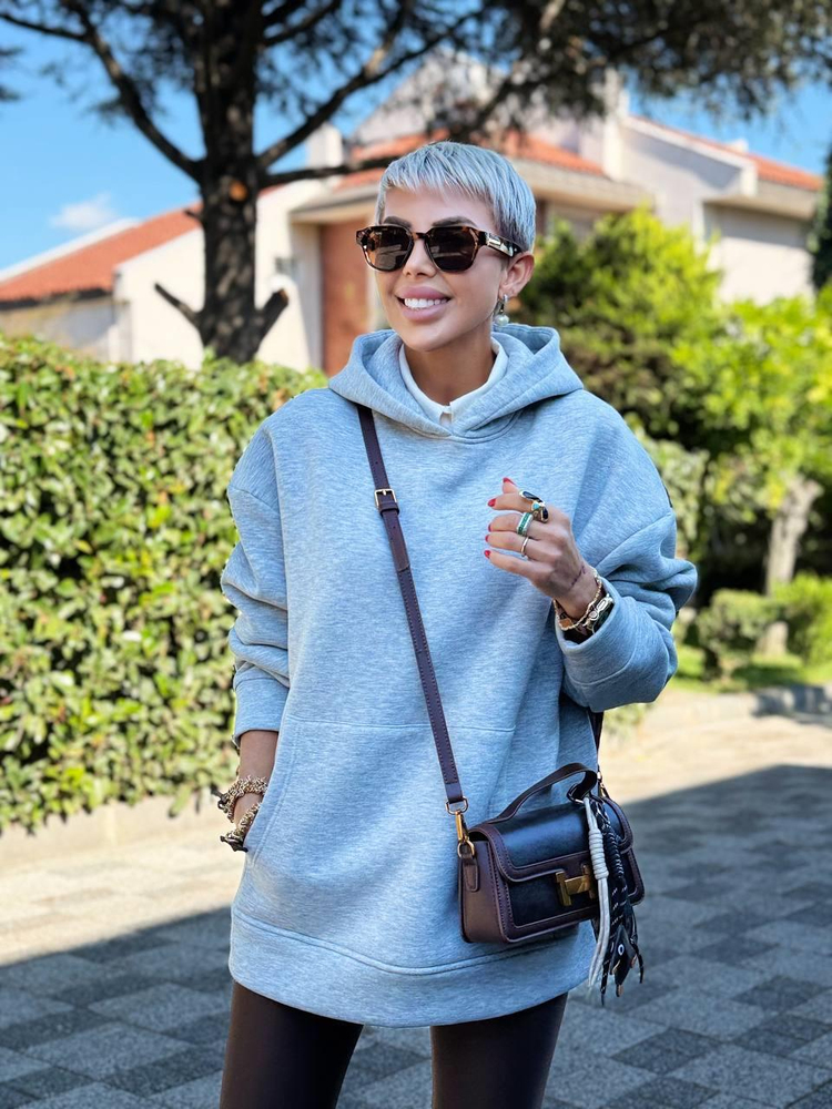 GRAY HOODIE WITH LEOPARD-PANEL BACK