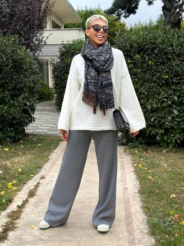 ANTHRACITE KNIT PALAZZO PANTS