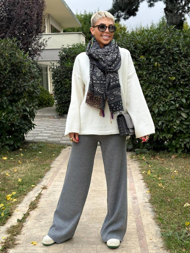 ANTHRACITE KNIT PALAZZO PANTS