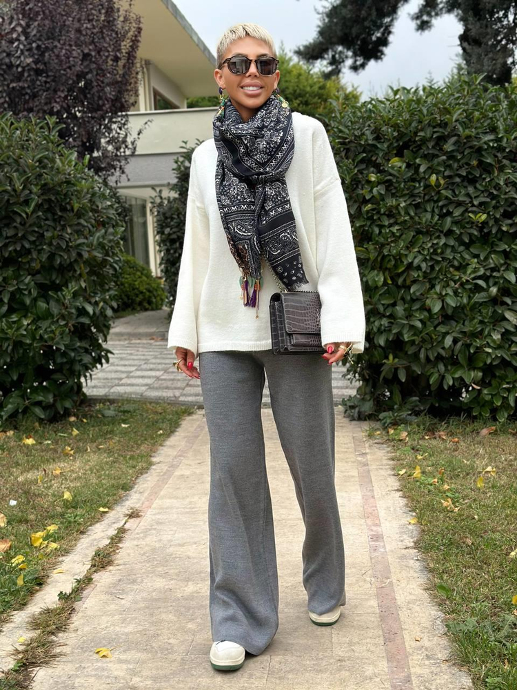 ANTHRACITE KNIT PALAZZO PANTS