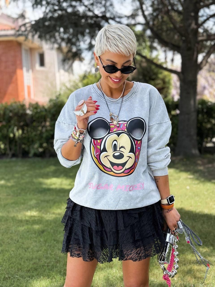 GRAY WASHED “SUGAR MICKEY” SWEATSHIRT