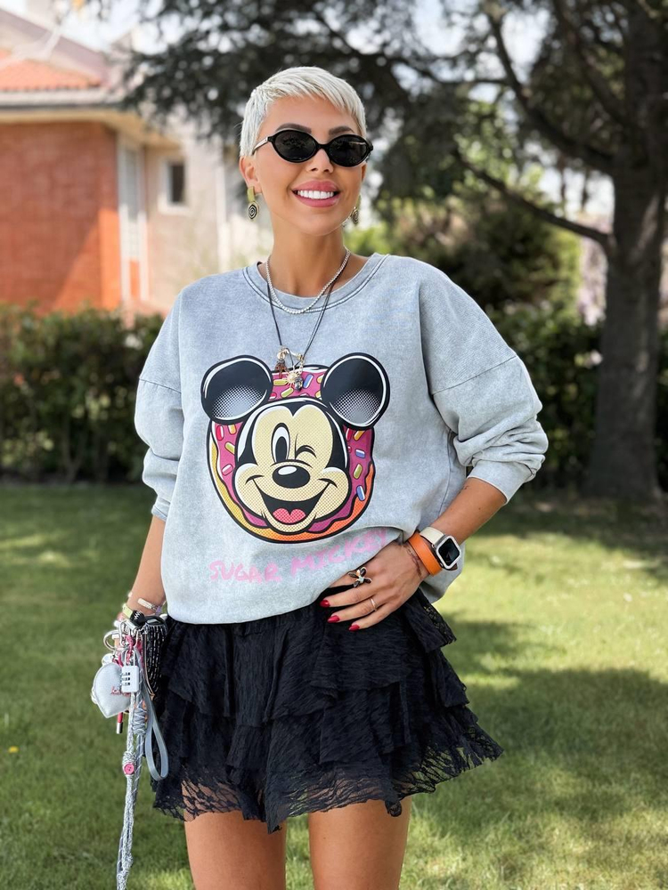 GRAY WASHED “SUGAR MICKEY” SWEATSHIRT