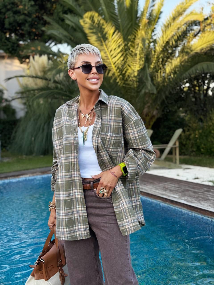 KHAKI PLAID PATTERN SHIRT