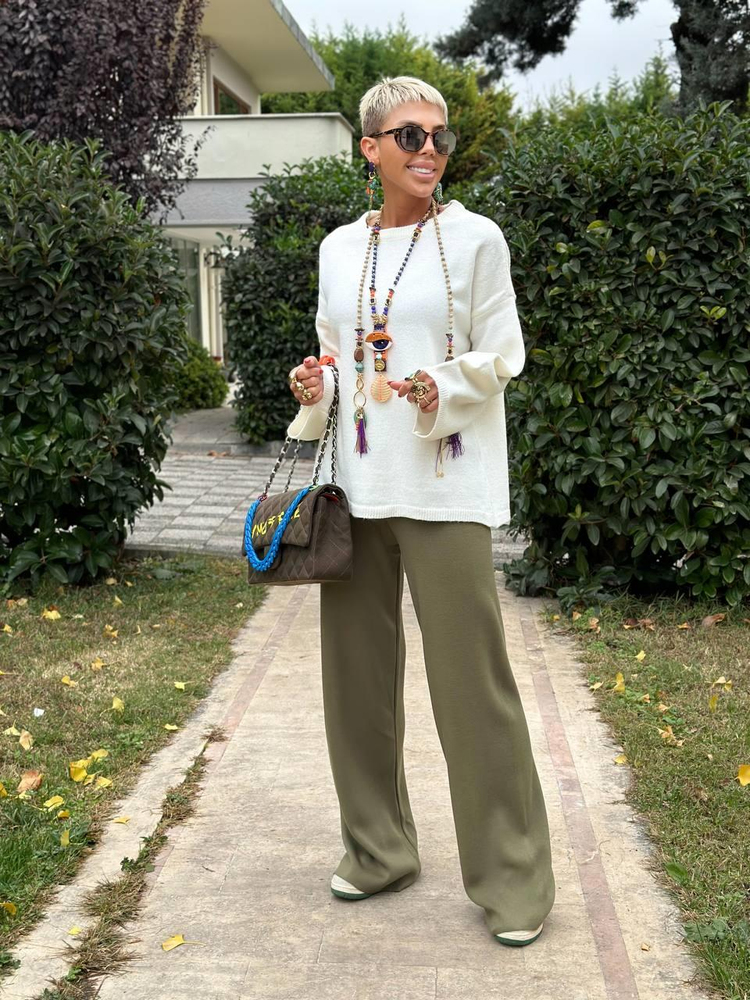 KHAKI KNIT PALAZZO PANTS