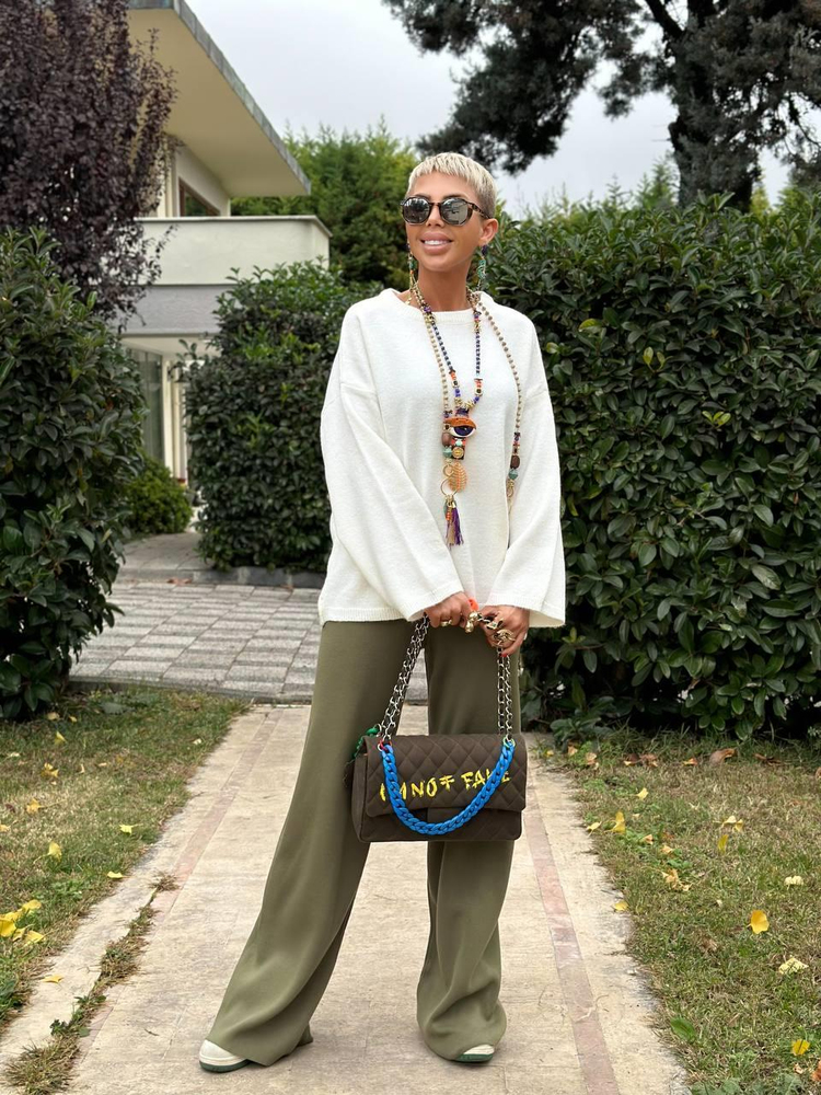 KHAKI KNIT PALAZZO PANTS