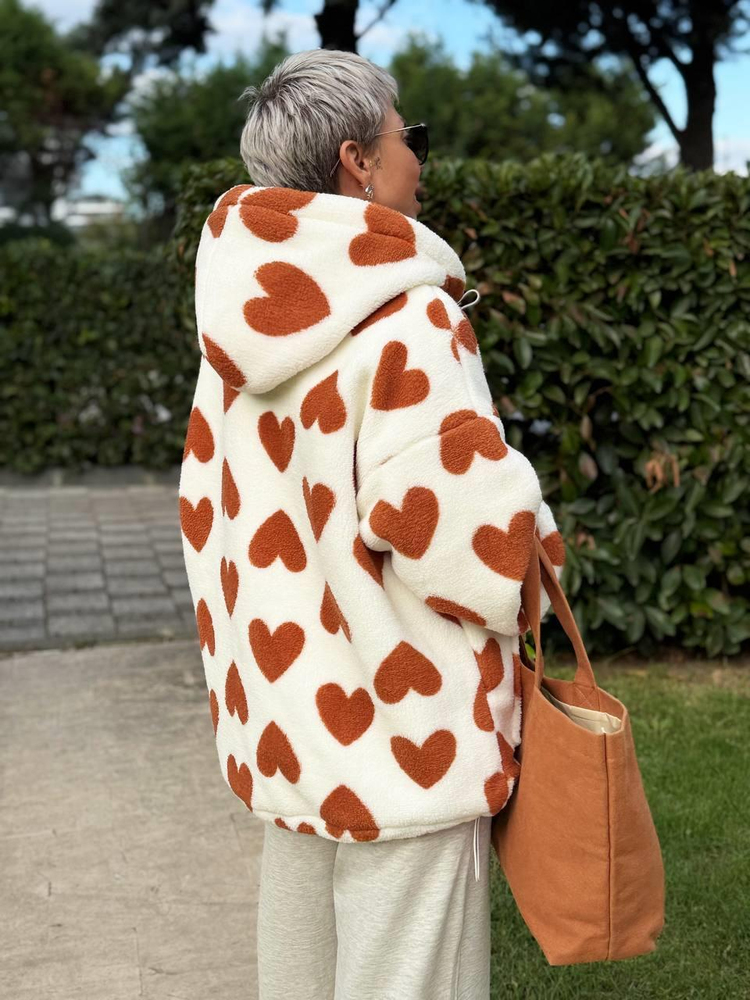 RUST HEART PATTERN TEDDY JACKET