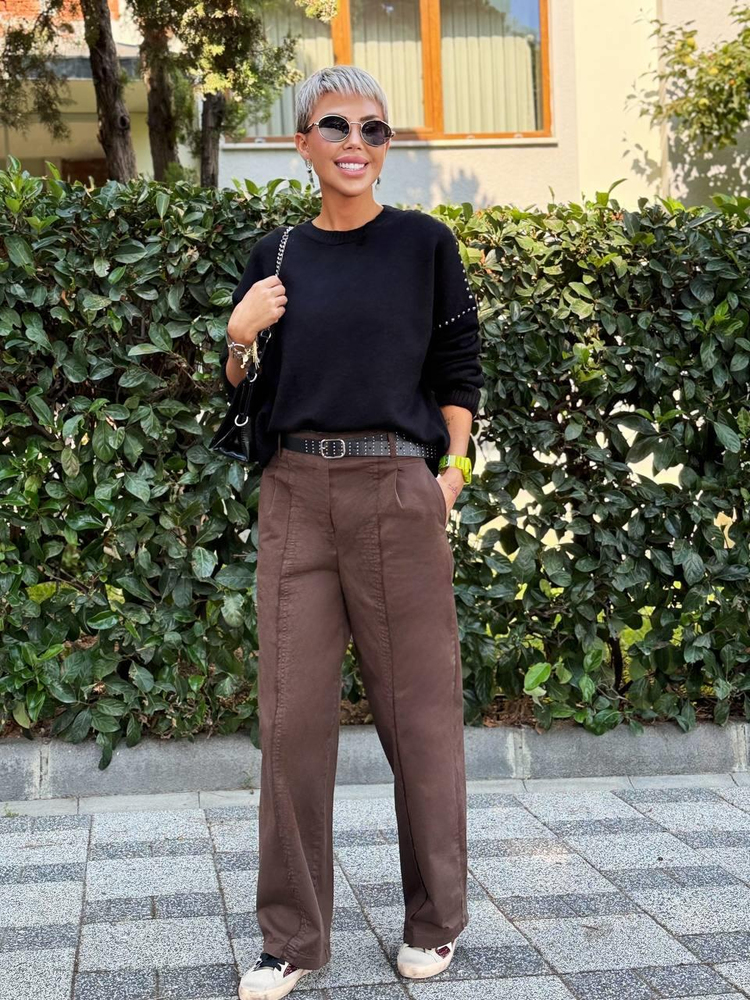 BROWN CANVAS BELTED PANTS