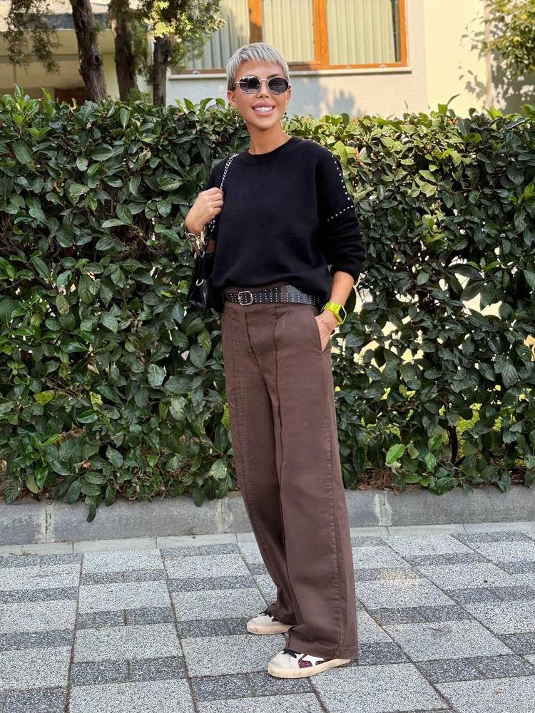 BROWN CANVAS BELTED PANTS