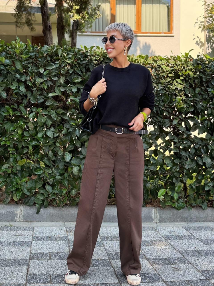 BROWN CANVAS BELTED PANTS
