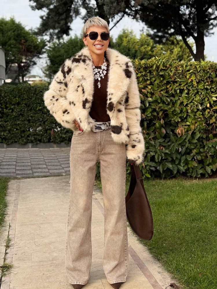 BROWN SNOW WASH DENIM PANTS