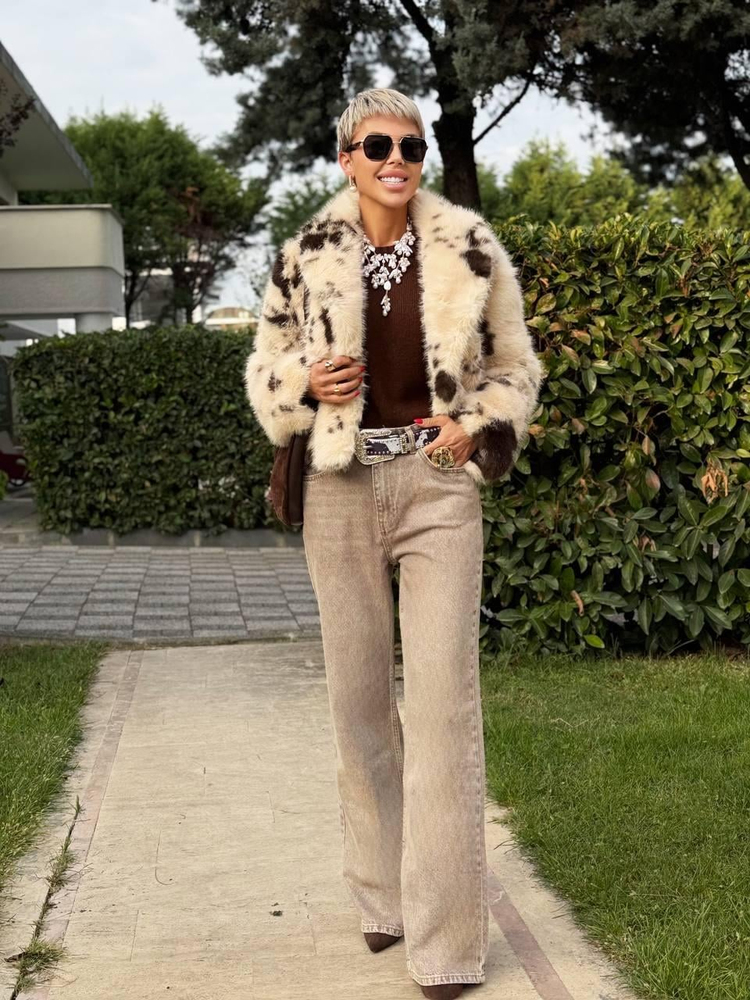 BROWN SNOW WASH DENIM PANTS